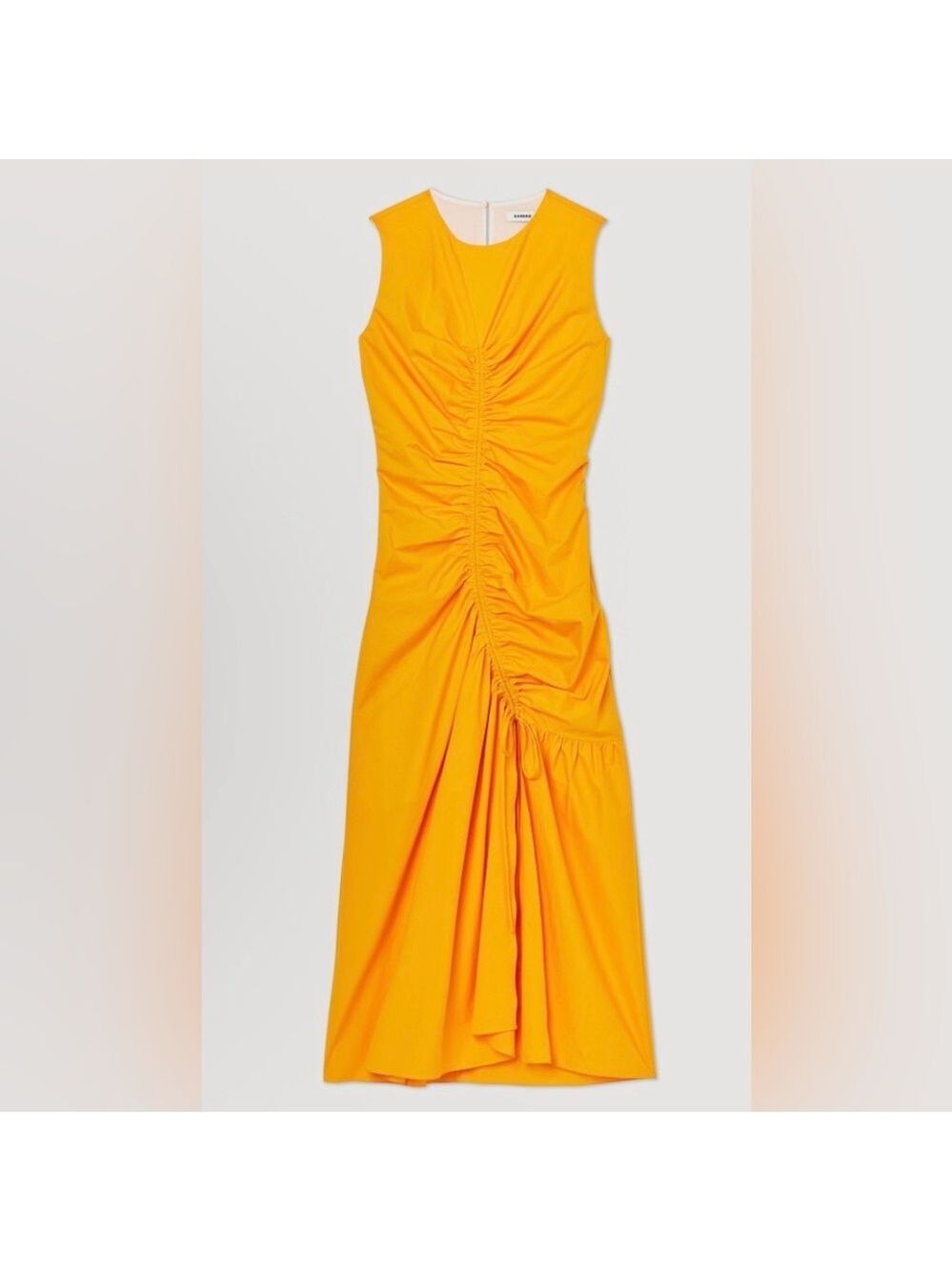 498. NWT! Sandro Yellow Asymmetrical Ruched Midi Dress